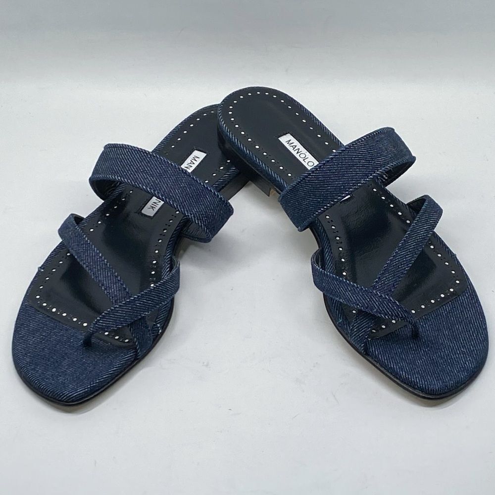 Manolo Blahnik Susaperf Cotton Flat Sandals size 37 - Picture 5 of 13